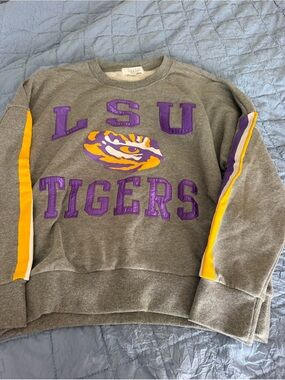 LSU Tigers Gray Crewneck Sweatshirt with Purple & Gold Accents